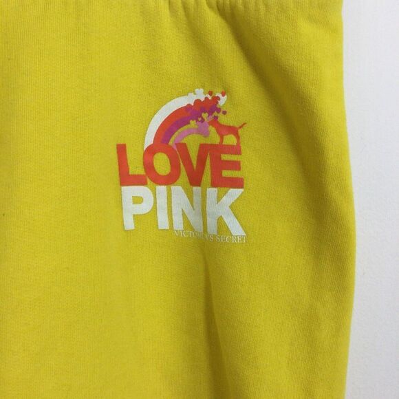 Victoria Secret Womens Love PINK Sweat Cropped Pants Yellow Size Medium - Picture 2 of 8